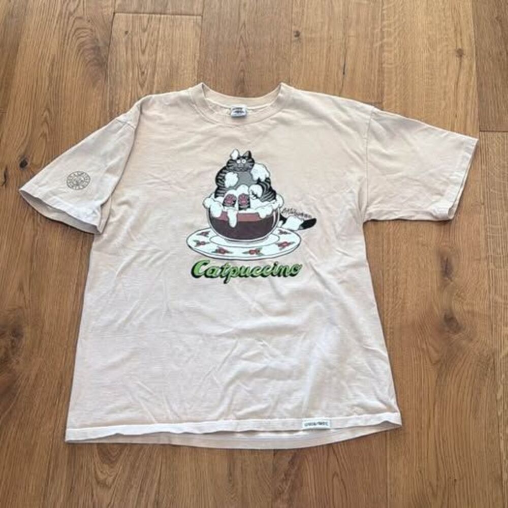 Vintage 90s Crazy Shirts B. Kliban Catpuccino Kona Coffee Dyed T-Shirt Large